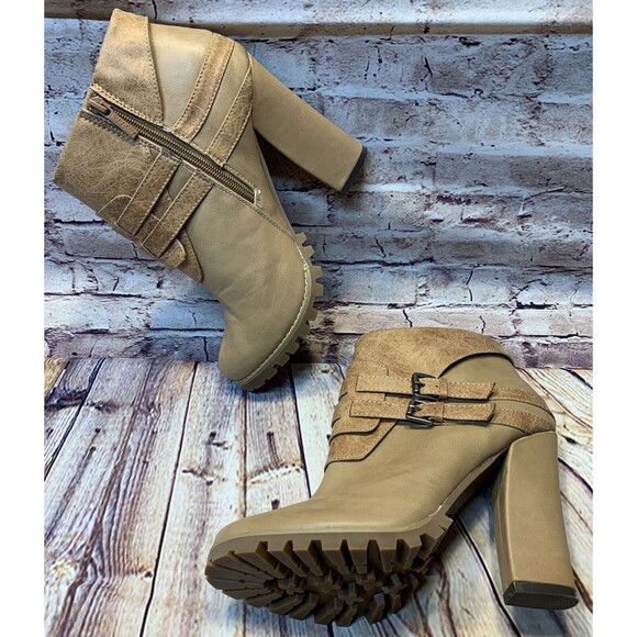 MICHAEL ANTONIO Women’s Chunky Heel Double Buckle Beige Ankle boots Size 10 US - Picture 3 of 11